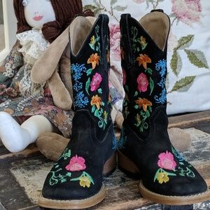 Roper Black Suede Floral Embroidered Cowgirl Boots